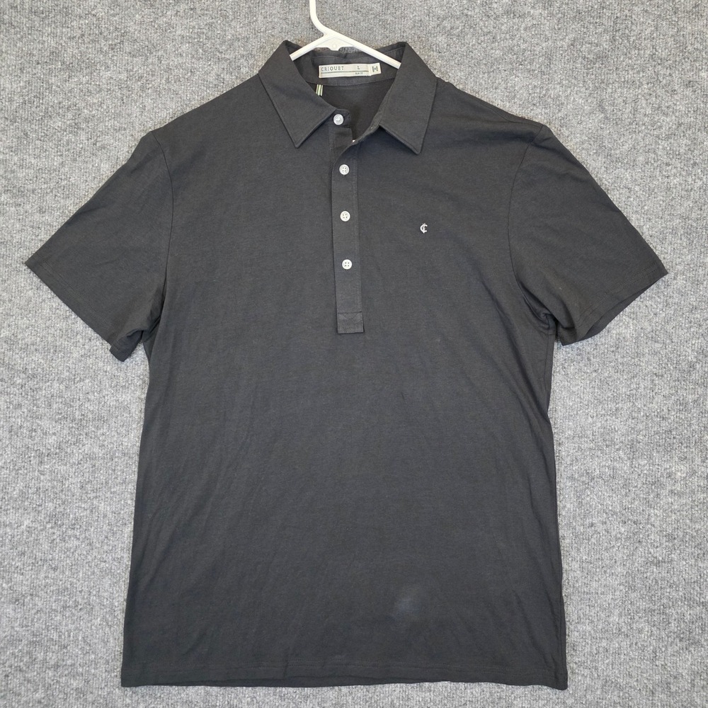 Criquet Polo Shirt Mens Large Black Slim Fit Pima Cotton Spandex Short Sleeve